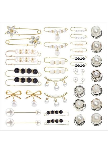 36PCS Pearl Broş Sweater Şal Şapka Pimi Inci Broş Kadınlar Için Bel Dekorasyonu Sıkma Inci Pimi (Yurt Dışından)