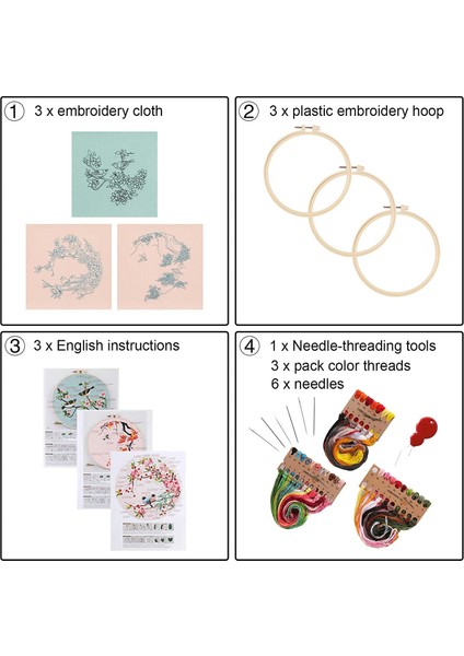 3 Pack Nakış Başlangıç Kiti Yeni Başlayanlar Için Yetişkinler Için Çapraz Dikiş Kitleri Kuşlar Desenli 3 Nakış Bezi Içerir (Yurt Dışından) fiyatları