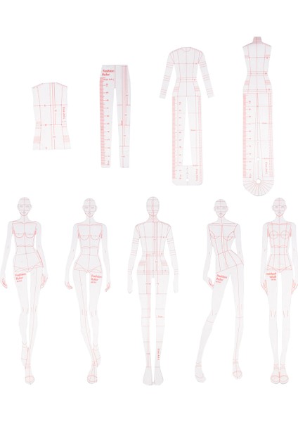 Moda Illüstrasyon Yöneticileri Çizim Şablonları Cetvel Dikiş Insansı Desenler Tasarım Giyim Ölçüm Kombinasyon (Yurt Dışından)