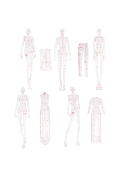 Moda Illüstrasyon Yöneticileri Çizim Şablonları Cetvel Dikiş Insansı Desenler Tasarım Giyim Ölçüm Kombinasyon (Yurt Dışından) fırsatları