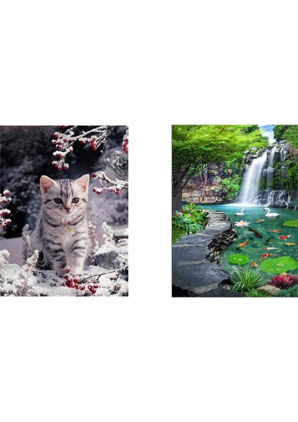 Elmas Boyama Manzara Doğa Diy Elmas Nakış Şelale Ev Dekor &amp Diy Elmas Boya Kiti Kar Yavru Kedi (Yurt Dışından)