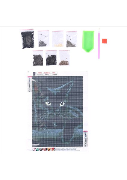 Hayvan Siyah Kedi Elmas Boya Yuvarlak Elmas Nakış Sanatı Elmas Diy El Işçiliği Sevimli Evcil Hayvan Bulmaca (Yurt Dışından)