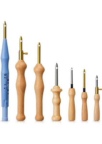 7 Pcs Nakış Punch Iğne Ipliği Dikiş Ahşap Tutamak Yumruk Iğne Nakış Kalemi Halı Kanca (Yurt Dışından)