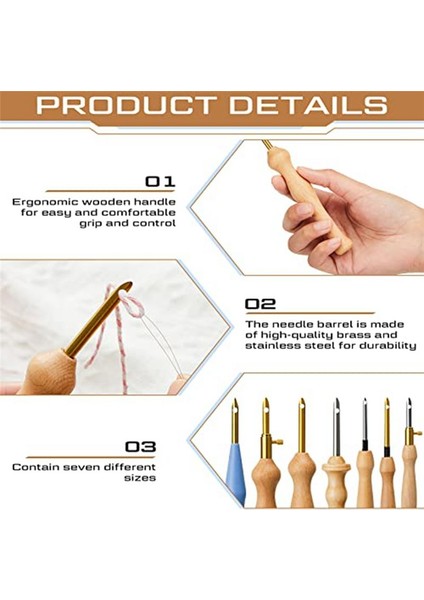 7 Pcs Nakış Punch Iğne Ipliği Dikiş Ahşap Tutamak Yumruk Iğne Nakış Kalemi Halı Kanca (Yurt Dışından) fırsatları