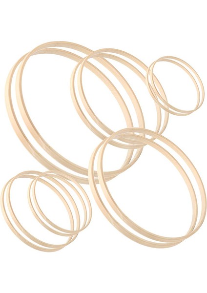 12 Adet Ahşap Bambu Çiçek Çember Seti Macrame Craft Hoop Halkaları Dıy Çelenk Dekoru Dream Catcher (Yurt Dışından)