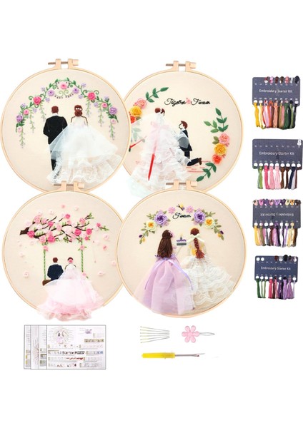 Yetişkinler Için 4 Pack Nakış Kitleri Yeni Başlayanlar Için Dıy Nakış Kitleri El Nakış Kiti Desenli (Düğün) (Yurt Dışından)