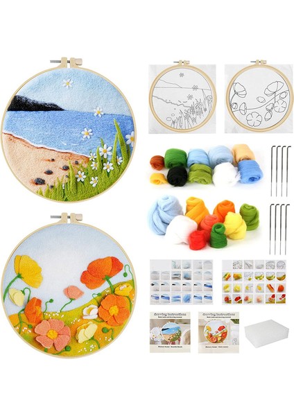 2 Iğne Keçe Kitleri Iğne Keçe Starter Kiti Yün Keçe Malzemeleri Talimatlar Iğne Keçe Pedleri Keçe Iğneleri W350+W406 (Yurt Dışından)