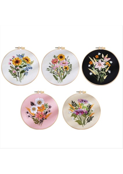 Yeni Başlayanlar Için 5 Set Nakış Kiti Damgalı Çiçek Deseni Çember Renk Iplikleri Aletler Içerir (Yurt Dışından) modelleri