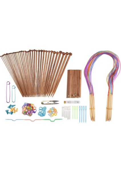 Örgü Iğneleri Set-18 Çiftler 18 Boyutlar Bambu Dairesel Örgü Iğneleri + 36 Tek Noktalı Bambu Örgü Iğneleri + Dokuma Aletleri Örgü Kitleri (Yurt Dışından)