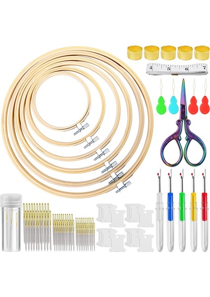 Nakış Çember Kiti Şunları Içerir Nakış Çemberi Nakış Iğnesi Vintage Makas Iğne Iplik Yüksük Diş Ipi Makarası (Yurt Dışından)