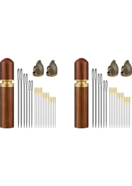 Dikiş Iğneleri ve Nakış Iğneleri Depolamak Için 2x Ahşap Iğneler Dikişli Parmak Koruyucusu ile Iğne Kiti (Yurt Dışından)