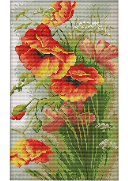 Dıy El Yapımı Iğne Işi Sayılmış Çapraz Dikiş Seti Nakış Kiti 14CT Haşhaş Çiçekleri Desen Çapraz Dikiş 33 * 50CM Ev Dekorasyonu (Yurt Dışından)