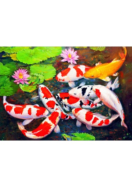 Dıy Elmas Boyama ile Sayı Kitleri Boyama Koi Balık Havuzu Lotus Boya ile Elmas Sanatları Tam Matkap Tuval Resimleri (Yurt Dışından)