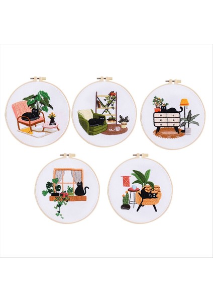 5 Set Yeni Başlayanlar Için Nakış Kiti Yetişkinler El Nakış Kiti Boş Zaman Kedisi Çember Renk Iplikleri Aletler Içerir (Yurt Dışından) fiyatları