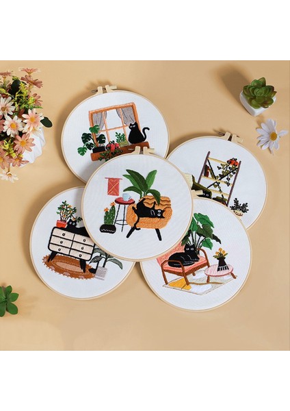 5 Set Yeni Başlayanlar Için Nakış Kiti Yetişkinler El Nakış Kiti Boş Zaman Kedisi Çember Renk Iplikleri Aletler Içerir (Yurt Dışından) modelleri