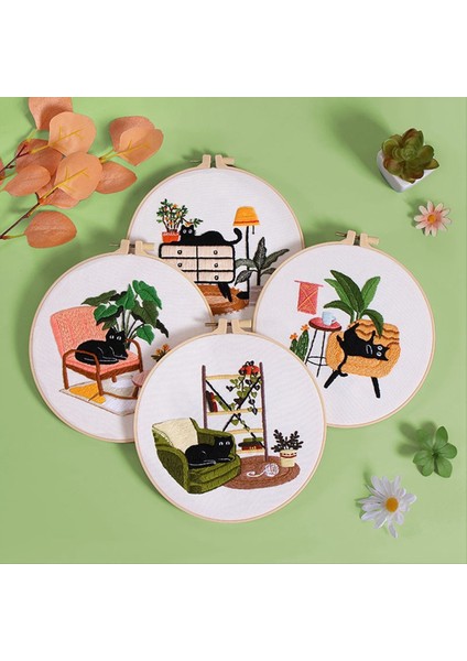 5 Set Yeni Başlayanlar Için Nakış Kiti Yetişkinler El Nakış Kiti Boş Zaman Kedisi Çember Renk Iplikleri Aletler Içerir (Yurt Dışından) fırsatları