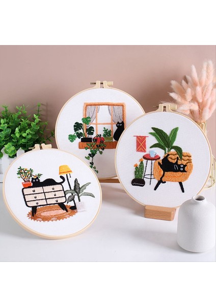 5 Set Yeni Başlayanlar Için Nakış Kiti Yetişkinler El Nakış Kiti Boş Zaman Kedisi Çember Renk Iplikleri Aletler Içerir (Yurt Dışından) indirimleri