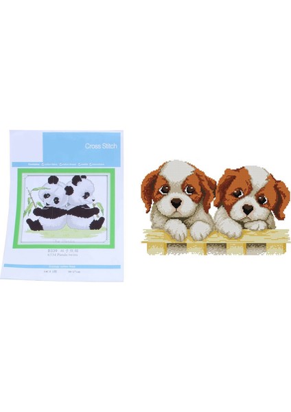 Dıy El Örgü Baskı Çapraz Dikiş Seti Nakış Seti 11CT Iki Köpek Deseni 46 x 32CM &amp Panda Twins 14CT 30X27CM (Yurt Dışından)
