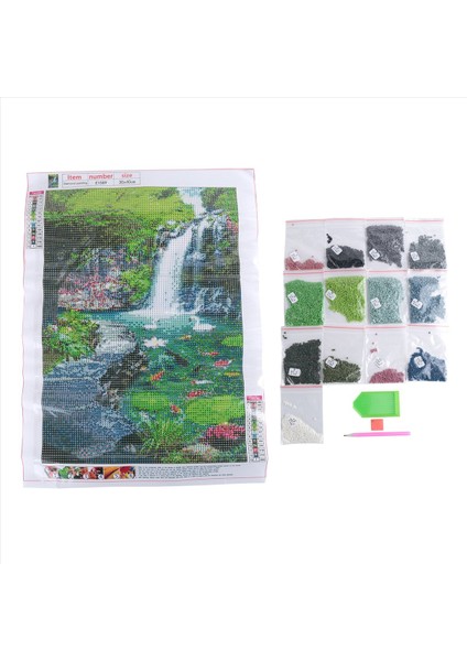 5d Elmas Boyama Şelale Manzarası Balık Çapraz Dikiş Diy Elmas Nakış Peyzajı Tam Rhinestones Ev Dekor (Yurt Dışından)