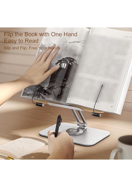 Profesyonel Kitap Okuma Tutucu Ders Çalışma Sunum Kaliteli Karbon Çelik ve Ahşap Malzeme 360 Derece Döner Yüksekliği ve Açısı Ayarlanabilir Tablet Tutucu Kullanım TM13 Açık Kahve fiyatları