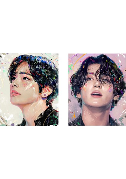 2set Diy Elmas Boyama Bangtan Erkek Sanat Portre Rhinestone Tam Yuvarlak Duvar Resim 30X40 cm V &amp Jung Kook (Yurt Dışından)