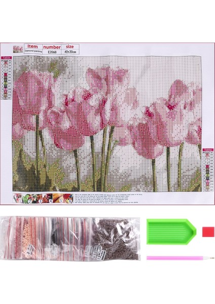 Tam Elmas Boya Pembe Laleler Diy Elmas Nakış Çiçek Serisi Dekorasyon Resim Oturma Odası Için Resim Iyi Bir Aile Için (Yurt Dışından) modelleri