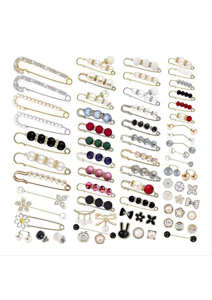 70PCS Pearl Broş Pant Bel Striper Güvenlik Pimi Çift Inci Broşlar Kadınlar Moda Örtü Düğmeleri (Yurt Dışından)