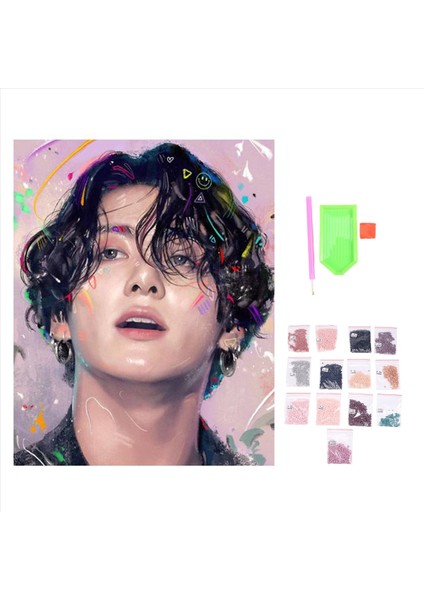 Dıy Elmas Resim Bangtan Boys Art Portre Rhinestone Tam Yuvarlak Duvar Resim 30X40 cm Jung Kook (Yurt Dışından)