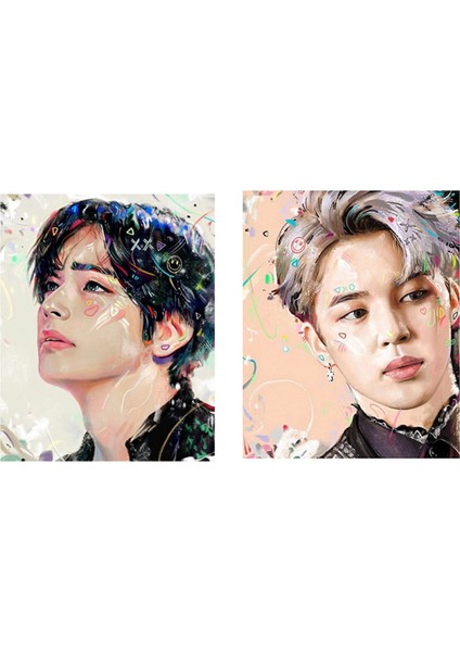 2set Diy Elmas Boyama Bangtan Erkekler Sanat Portre Rhinestone Tam Yuvarlak Duvar Resim 30X40 cm V &amp Jimin (Yurt Dışından)
