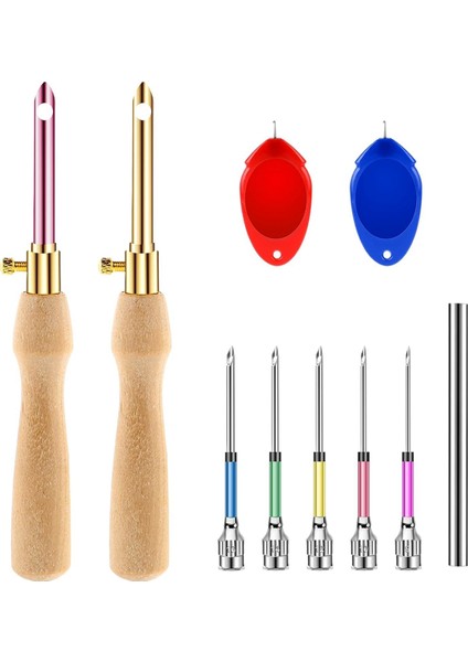 10 Adet Yumruk Iğne Kiti Ayarlanabilir Yumruk Iğne Aleti 7 Boyutlu Yumruk Iğne Yetişkinler Için Ahşap Tutamaklarla Yeni Başlayanlar (Yurt Dışından)