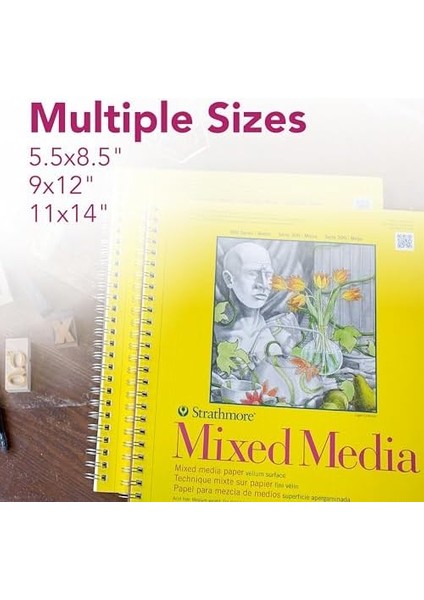 300 Serisi Karışık Ortam Kağıt Pedi, Yan Tel Ciltli, 9X12 Inç, 40 Yaprak (117 LB/190 G) - Yetişkinler ve Öğrenciler Için Sanatçı Kağıdı -, Guaj, Grafit, Mürekkep,, Marker modelleri