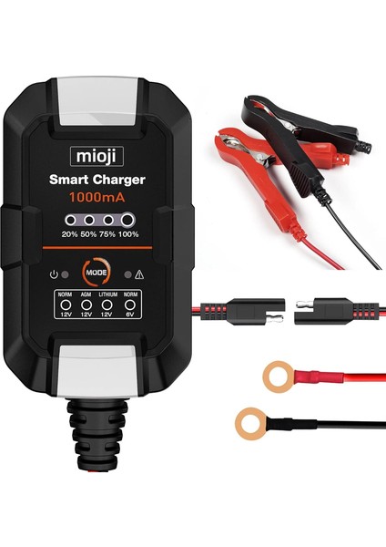 Mio 1000 1A 6V ve 12V Araba Şarj, Akü Bakım, Damlama Şarj Cihazı ve Motosiklet, Atv, Lityum ve Derin Döngülü Aküler Için Kükürt Giderici Akıllı Akü Şarj Cihazı