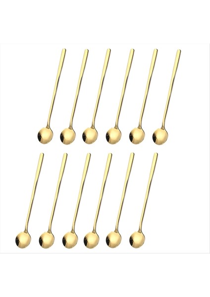 12 Adet Kahve Kaşıkları Set Altın Çay Kaşık Uzun Sapı Karıştırma Kaşık Kahve Yuvarlak Karıştırma Kaşık Bal Tatlı Kaşık (Yurt Dışından)