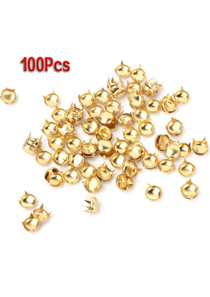 100 Adet Metal Perçin Tırnak Diy Aksesuarları 6mm Yuvarlak Deri Giyim Punk Altın (Yurt Dışından)