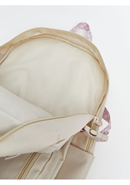 Kız Çocuk Sırt Çantası Ekru Çok Bölmeli Tasarım Polyester Okula Dönüş