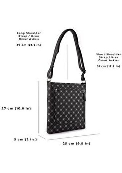 Sanja Çapraz Çanta Su Geçirmez Siyah Vegan Deri Orta Boy 4 Gözlü Günlük Kullanım
