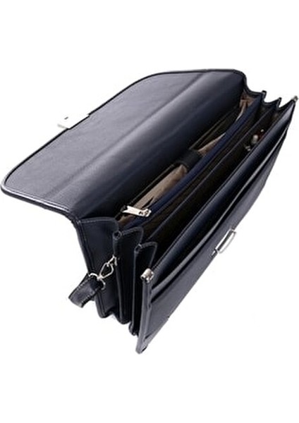 Lacivert Deri Evrak Çantası 15.6 Inç Laptop İçin Ergonomik ve Şık Tasarım