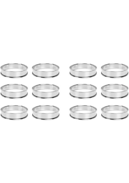 12 Pcs Paslanmaz Çelik Muffin Tart Halkaları Metal Kalıplar Çift Haddelenmiş Crumpet Dairesel Hamuryası (Yurt Dışından)