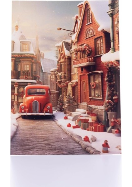 Kartpostal, Yılbaşı, Kış Sokağı ve Araba, 12X17 cm 6 Adet