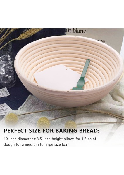 3x 10 Inç Ekmek Prova Sepeti - Banneton Prova Sepeti + Kumaş Astar + Hamur Kazıyıcı + Ekmek Topal - Sepet Seti (Yurt Dışından) fiyatları