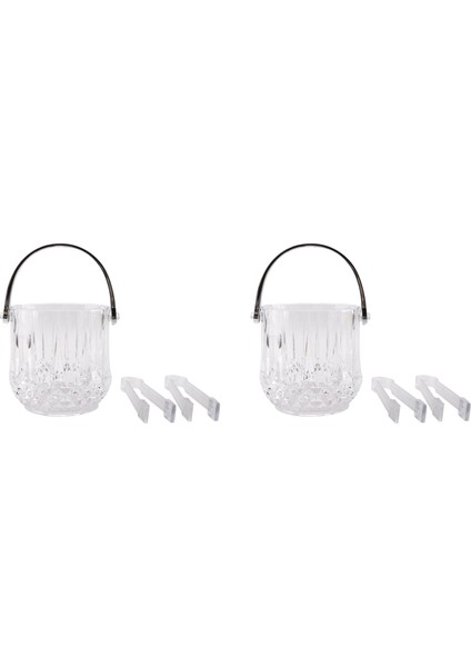 2x Buz Kovası Plastik Buz Kovası ile Tutamaklı Akrilik Bira Şarap Buz Kovası Ev Için -Transparent (Yurt Dışından)