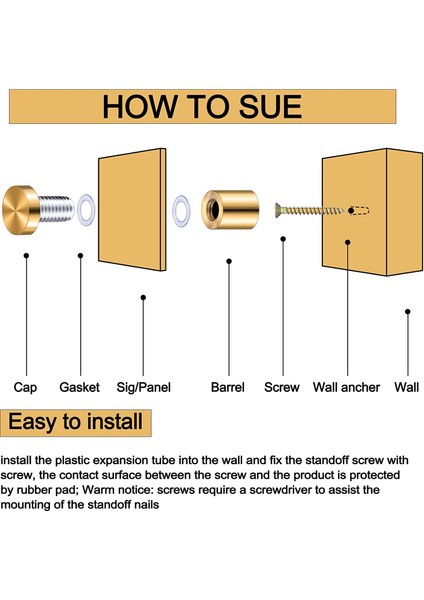 8 Paket Ayaklama Vidaları 3/4 x 6/5 Inç Altın Işaret Standoffları Aserilik Resim Çerçevesi Reklam Vidaları Kiti (Yurt Dışından) indirimleri