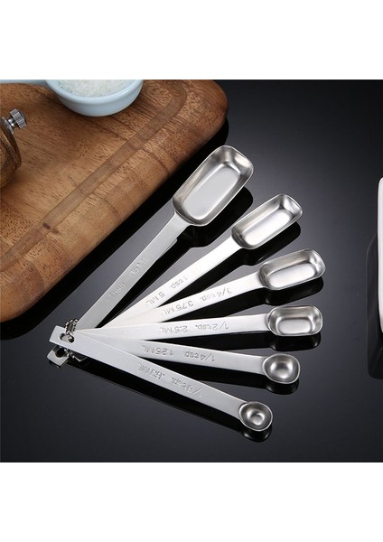 6 Adet Kaşık Seti Paslanmaz Çelik Ölçüm Kaşıkları Uzun Saplı Ölçüm Kaşıkları Metal Yemek Kaşığı Ölçüm (Yurt Dışından)