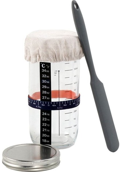 Cam Hava Geçirmez Kavanoz Maya Üreticisi Doğal Fermantasyon Kavanozu Kapak ve Ölçekli Hamur Fermantasyon Kiti (Yurt Dışından)