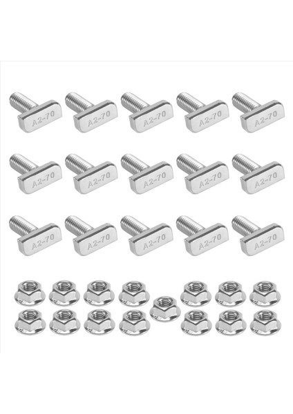 15PCS T Yuva Cıvatası Değiştirme M8 x 20 Vidalar A2-70 Raylı Raylı Vidalar 15 Flanş Somunlu Parça Fındık (Yurt Dışından)