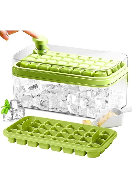 Kapaklı Buz Karesi Tepsisi Dondurucu Için 2 Paket Buz Karesi Tepsisi 64 Adet Buz Karesi Kalıp (Yeşil) (Yurt Dışından)