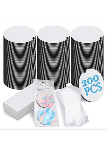 Süblimasyon Arabası Coaster Boş Set 200PCS 2 76 Inç Boş Süblimasyon Coaster 100 Yapıştırıcı Torba ve Ekran Kartı Beyaz (Yurt Dışından)