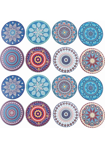 Içecekler Için Bardak Altlıkları Ahşap Masa Için 16 Emici Taş Bardak Altlığı Mandala Seramik Bardak Altlık Tabanı (Yurt Dışından)