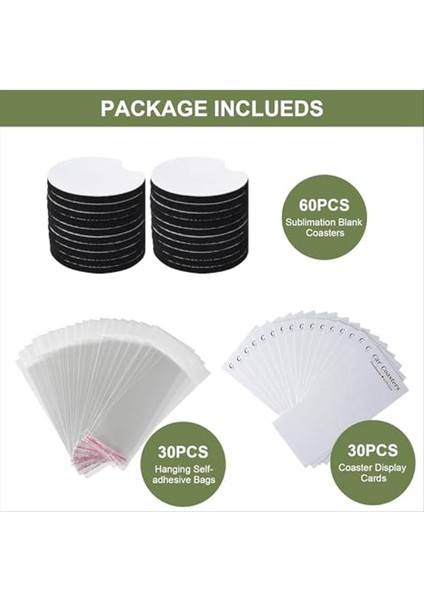 Süblimasyon Boş Araba Bardak Altlığı Seti 60 Dairesel Bardak Altlığı 30 Otomobil Bardak Ekran Kartı ve 30 Kendi Kendine Sızdırmaz Çanta Içerir (Yurt Dışından) fiyatları