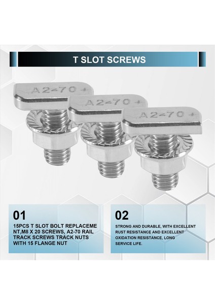 15PCS T Yuva Cıvatası Değiştirme M8 x 20 Vidalar A2-70 Raylı Raylı Vidalar 15 Flanş Somunlu Parça Fındık (Yurt Dışından) indirimleri